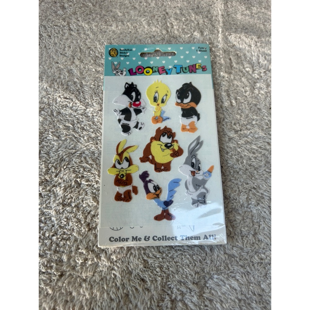 Vintage 1995 Sandylion Looney Tunes Fuzzy Stickers Baby Bugs Tweety PLFR1 Sheet